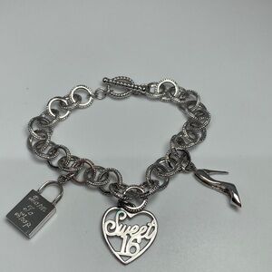 World of Charms Silver Color  “Sweet 16” Charm Bracelet 7”